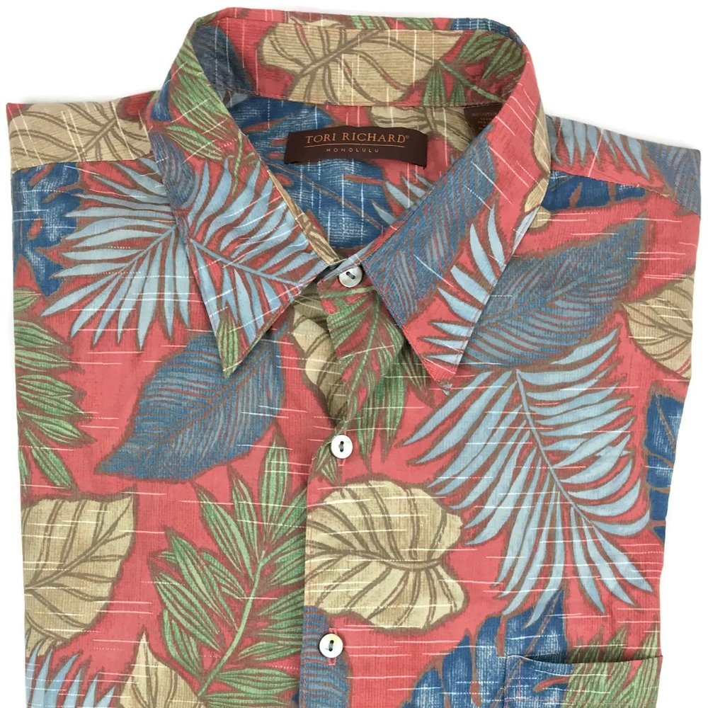 Tori Richard Cotton Lawn Hawaiian Shirt XL Leaves